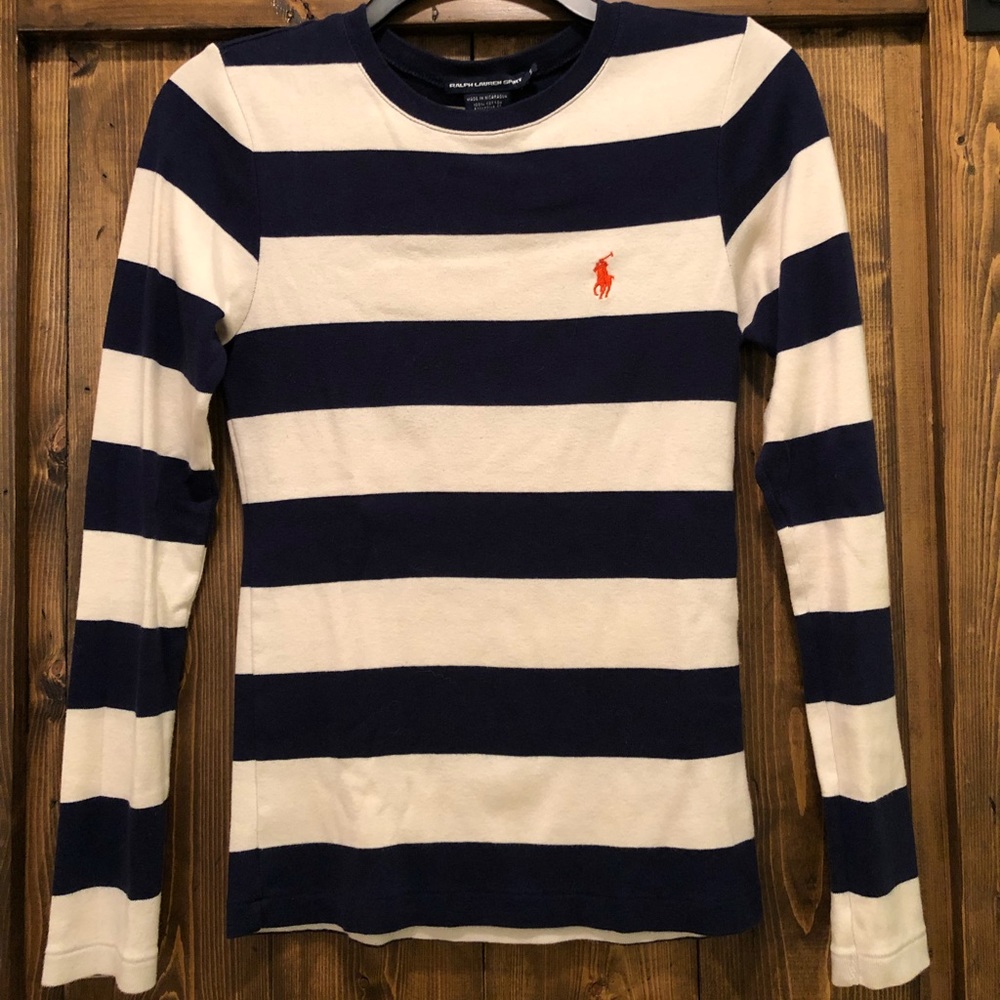 Navy and White Long Sleeved T-Shirt